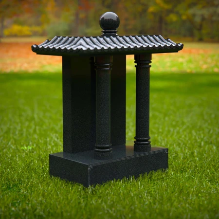 1574 - Traditional Asian-Inspired Black Granite Memorial with Pagoda Roof