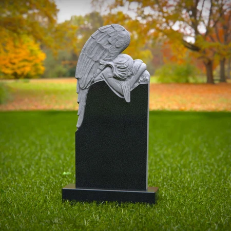 1869 - Weeping Angel Headstone with Sculpted Wings and Elegant Curved Top