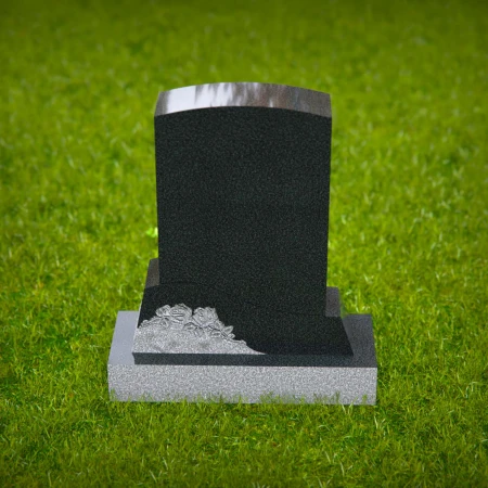 1583 - Eleganter schwarzer Granitgrabstein mit floraler Schnitzerei
