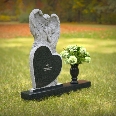 Black granite heart-shaped angel headstone for memorials