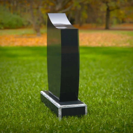 1587 - Lápida elegante de granito negro curvado - Memorial moderno y elegante