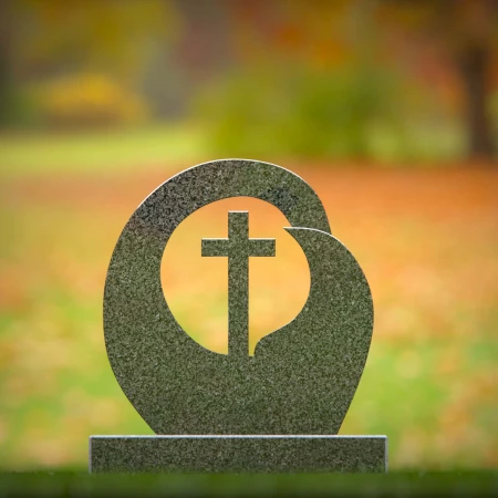1954 - Modern Granite Headstone with Carved Cross and Circular Embrace Design