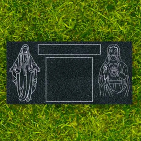 1637 - Granite Flat Grave Marker with Virgin Mary & Jesus Engraving