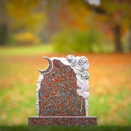 engraved lunar symbol with rose as a mark of affection for grave markers