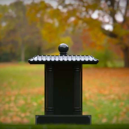 1574 - Traditional Asian-Inspired Black Granite Memorial with Pagoda Roof
