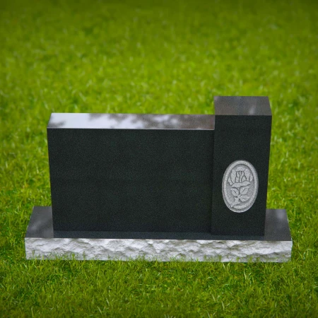 1589 - Modern Black Granite Headstone with Engraved Rose – Elegant Memorial