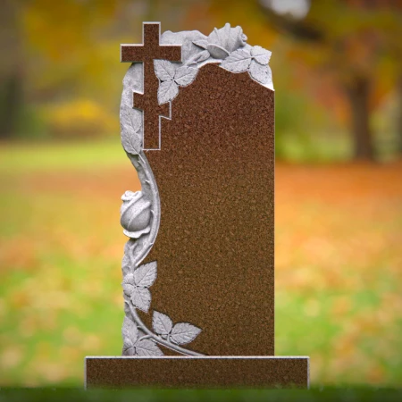A spiritual emblem and blooming rose form this sculpted headstone prices