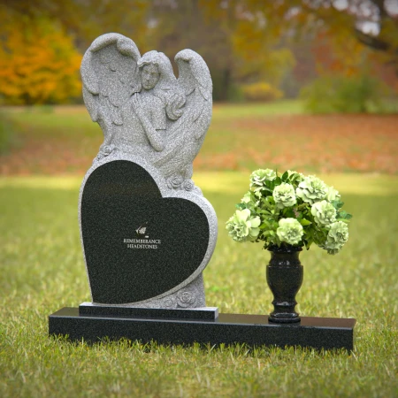 Black granite heart-shaped angel headstone for memorials
