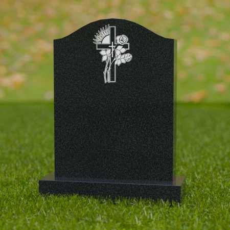 1702 - Traditioneller Gedenkstein mit Kreuz und Blumen-Gravur