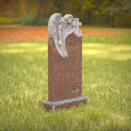 Aurora red granite angelic design headstone for memorials