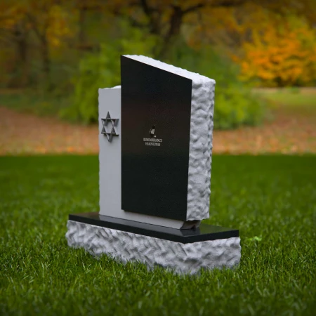 1256 - Lápida de granito único en dos tonos con acento de la Estrella de David - Diseño de memorial elegante