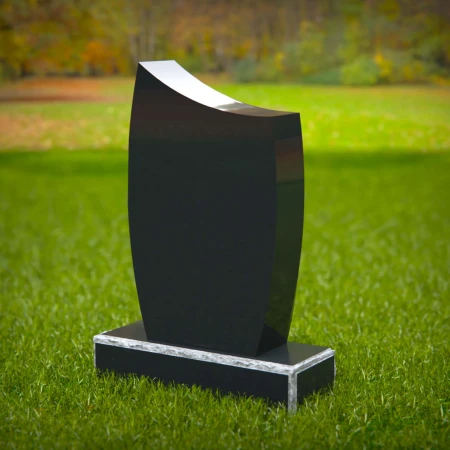 1587 - Lápida elegante de granito negro curvado - Memorial moderno y elegante