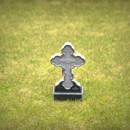 Black granite ornate cross headstone for memorials
