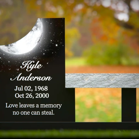1987 - Celestial-Themed Upright Headstone with Bench and Moonlit Design