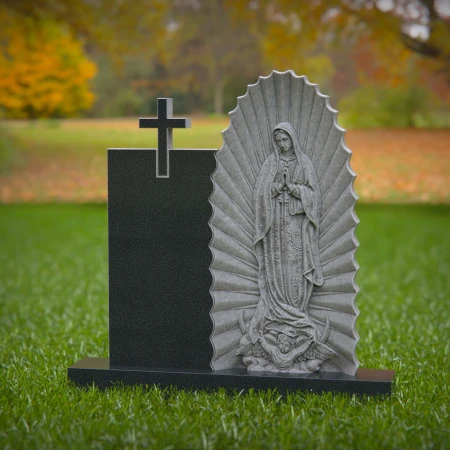 1788 - Lápida funeraria vertical religiosa con grabado de la Cruz y la Virgen María