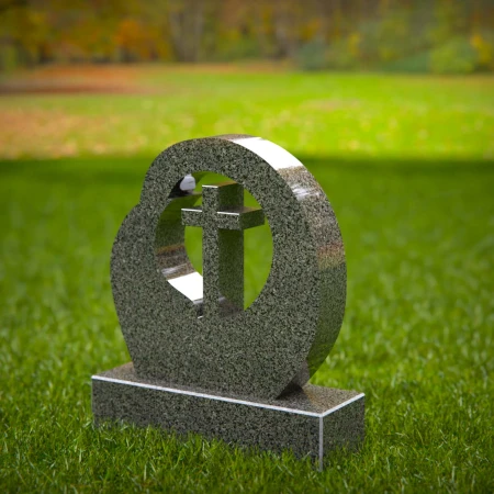 1954 - Modern Granite Headstone with Carved Cross and Circular Embrace Design