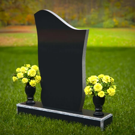 1877 - Contemporary Wave-Design Headstone with Floral Accents