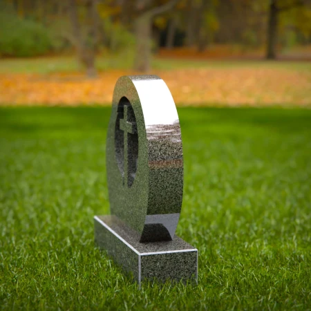 1954 - Modern Granite Headstone with Carved Cross and Circular Embrace Design