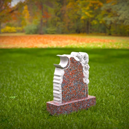 engraved lunar symbol with rose as a mark of affection for grave markers