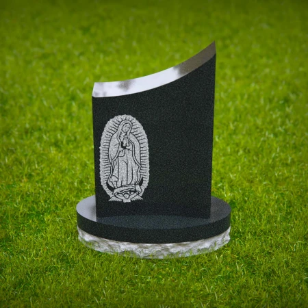 1578 - Lápida Conmemorativa de Granito Negro con Grabado de la Virgen de Guadalupe