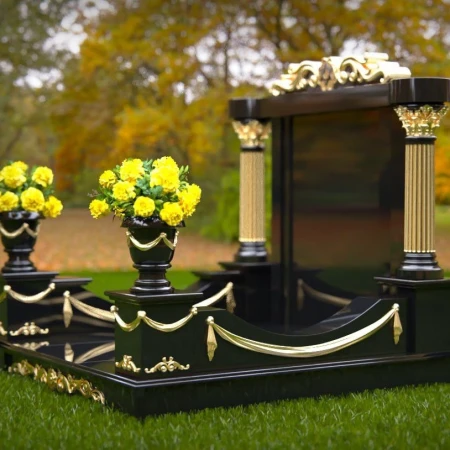 1965 - Luxurious Granite Monument with Gold Accents and Star of David