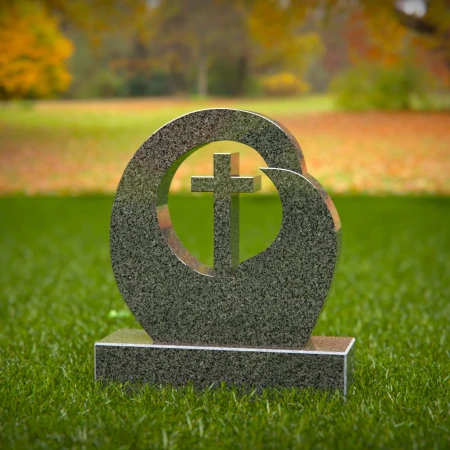 1954 - Modern Granite Headstone with Carved Cross and Circular Embrace Design