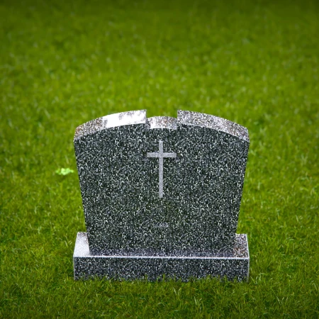1750 - Graceful Split-Top Memorial Headstone with Engraved Cross – A Symbol of Faith