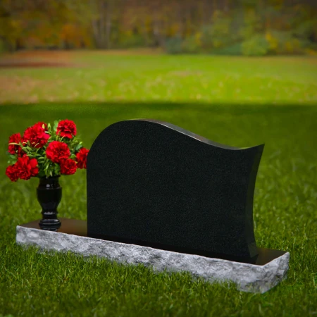 Modern waved granite headstones with flower vase for peaceful tribute.