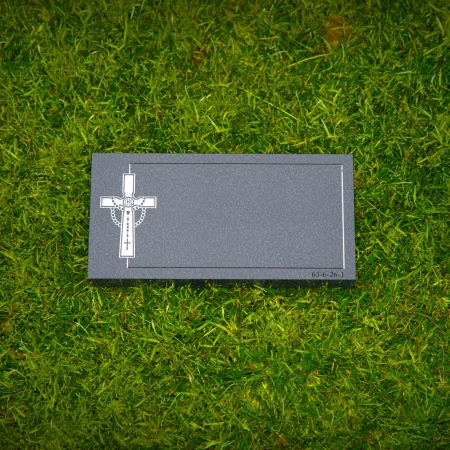 1647 - Flat Granite Grave Marker with Rosary and Cross Engraving