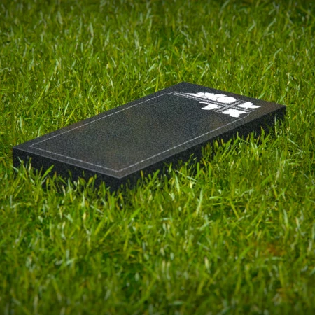 1636 - Granite Flat Grave Marker with Cross and Floral Engraving