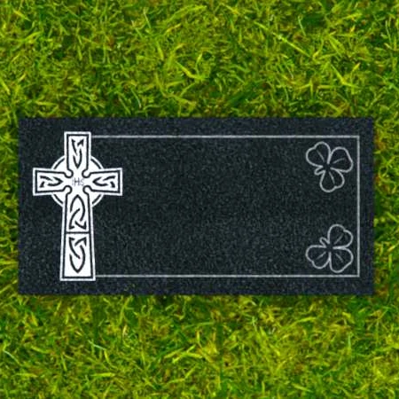 1642 - Celtic Cross Flat Granite Grave Marker with Shamrock Engraving