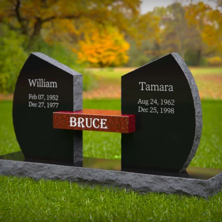 1994 - Unique Dual Headstone Memorial with Connecting Centerpiece Nameplate