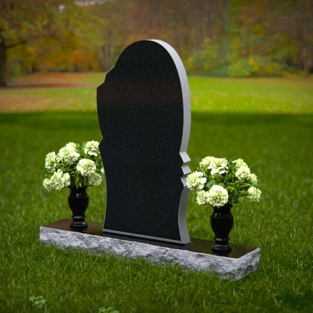 Modern oval granite headstones with layered base for elegant tribute.