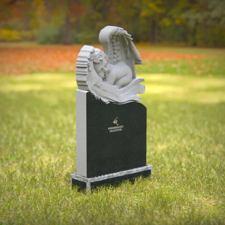 Black granite sleeping angel headstone for memorials