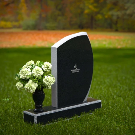 Modern angled granite headstones with vase inclusion for tribute.