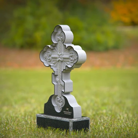 Black granite ornate cross headstone for memorials