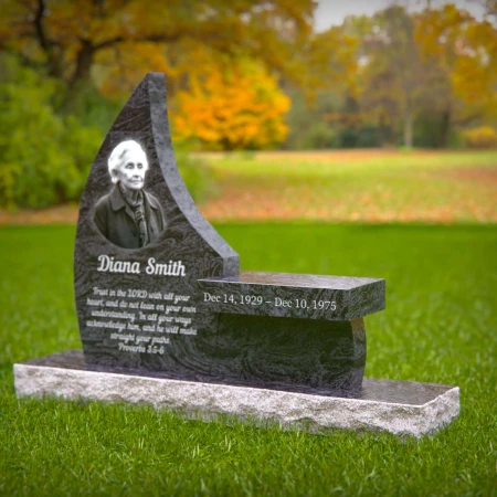 1991 - Elegant Upright Memorial Headstone with Photo, Scripture, and Bench