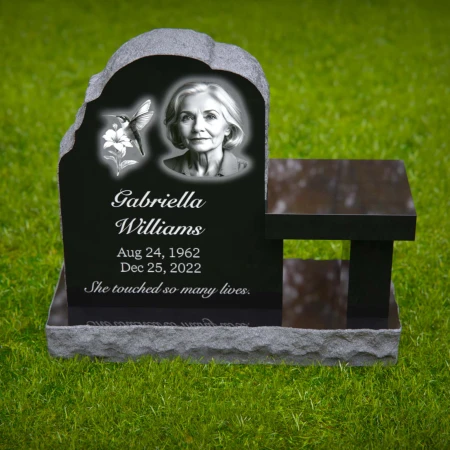 1990 - Portrait Memorial Headstone with Bench and Hummingbird Engraving
