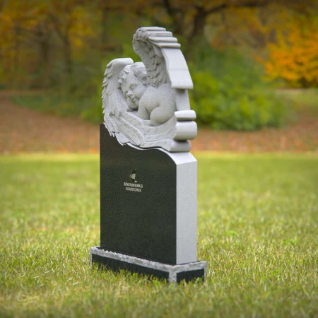 Black granite sleeping angel headstone for memorials