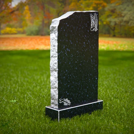 1833 - Natural-Edged Upright Headstone with Angel and Cross Design
