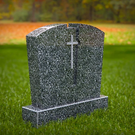 1750 - Graceful Split-Top Memorial Headstone with Engraved Cross – A Symbol of Faith