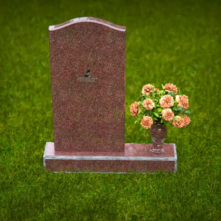 Modern upright headstones with gentle curves and vase tribute.