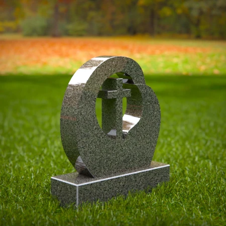 1954 - Modern Granite Headstone with Carved Cross and Circular Embrace Design