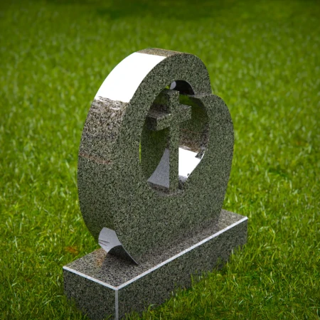 1954 - Modern Granite Headstone with Carved Cross and Circular Embrace Design