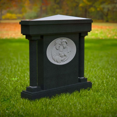 1561 - Schwarzes Granit-Mausoleum-Denkmal mit graviertem religiösem Porträt