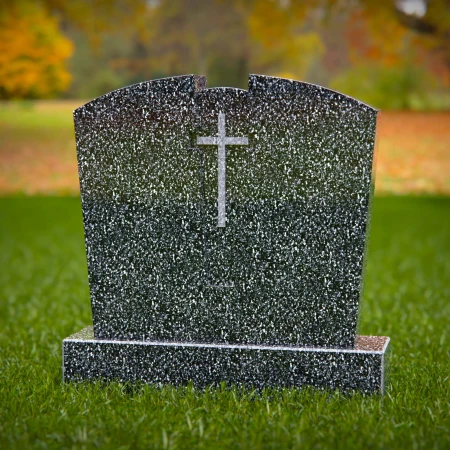 1750 - Graceful Split-Top Memorial Headstone with Engraved Cross – A Symbol of Faith