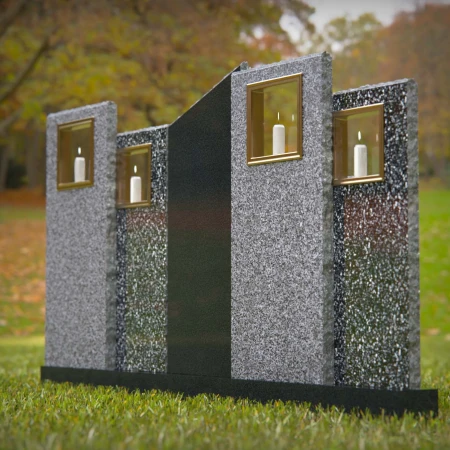 1250 - Modern Multi-Panel Granite Headstone with Candle Display 