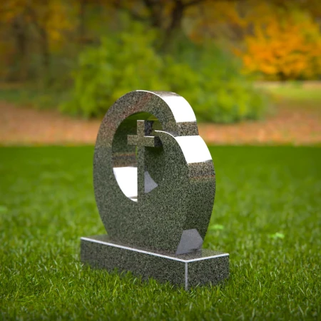 1954 - Modern Granite Headstone with Carved Cross and Circular Embrace Design