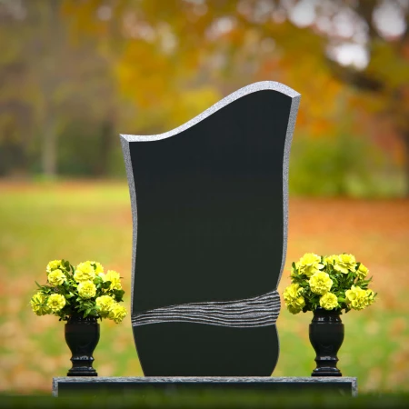 1877 - Contemporary Wave-Design Headstone with Floral Accents