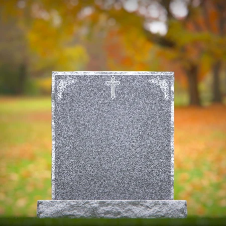 1836 - Traditional Upright Headstone with Central Cross and Floral Corner Engravings